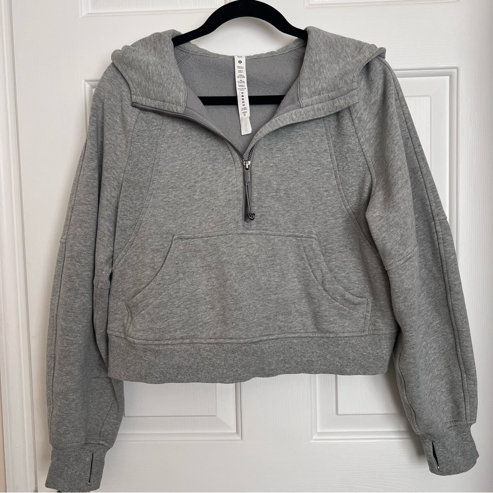 Lululemon Scuba Half-zip Heathered Gray Cropped Long Sleeve Hoodie